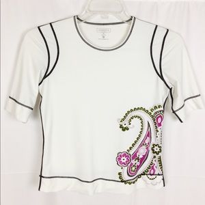 ATHLETA White Running/Golf Shirt Paisley Print-S